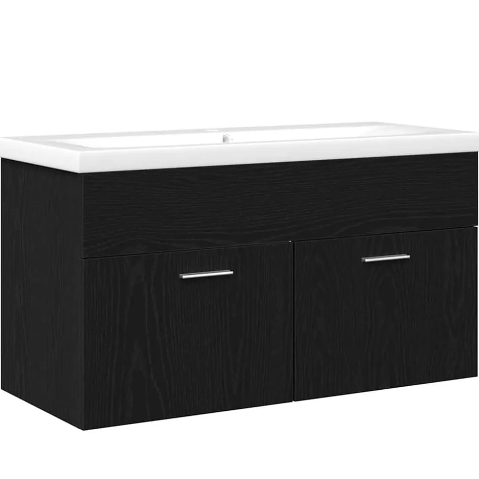 vidaXL Badkamerkast Zwart Eiken 90 x 38,5 x 46 cm Bewerkt hout
