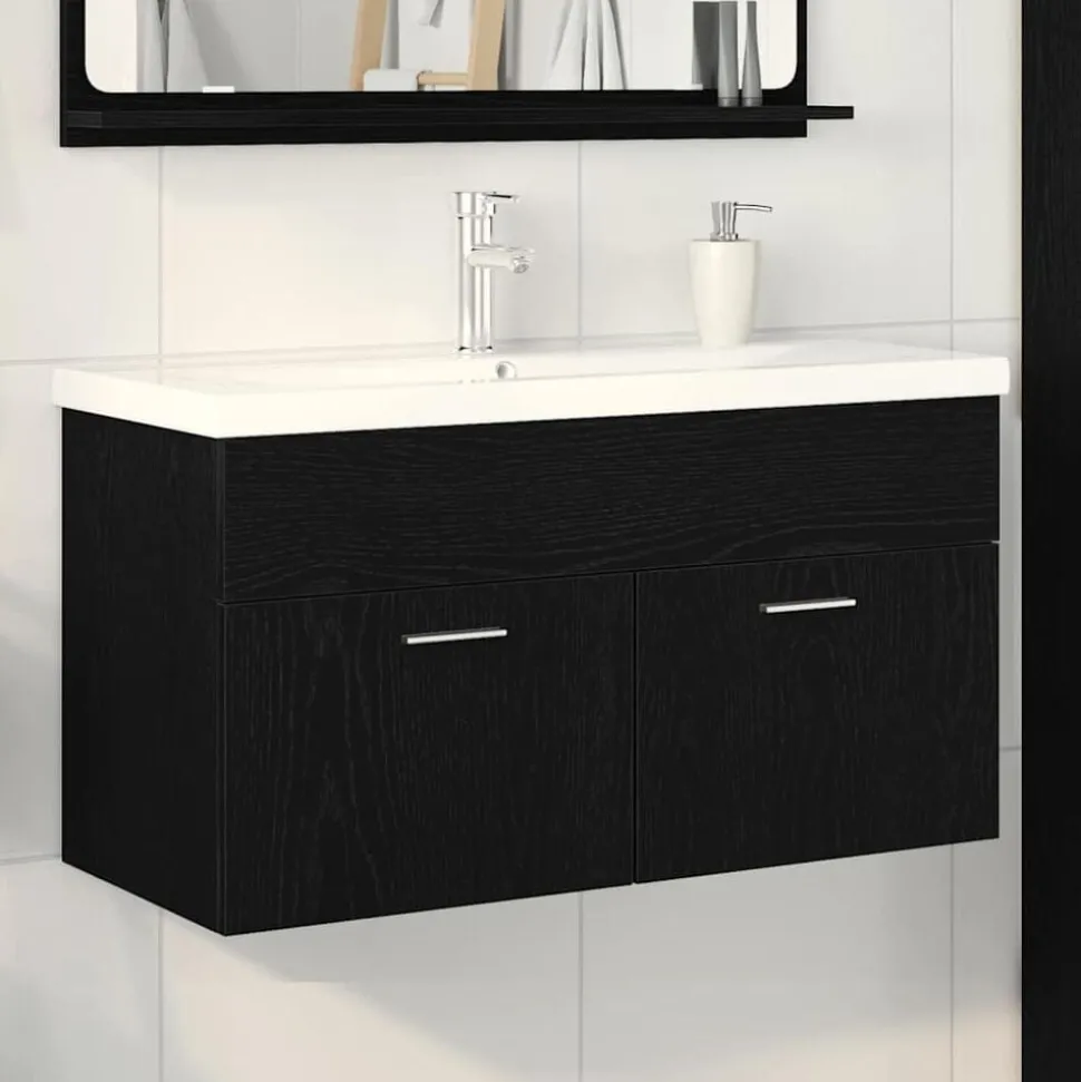 vidaXL Badkamerkast Zwart Eiken 90 x 38,5 x 46 cm Bewerkt hout