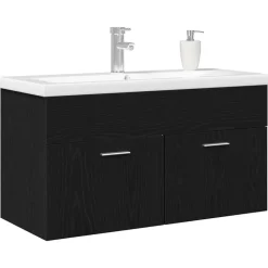 vidaXL Badkamerkast Zwart Eiken 90 x 38,5 x 46 cm Bewerkt hout