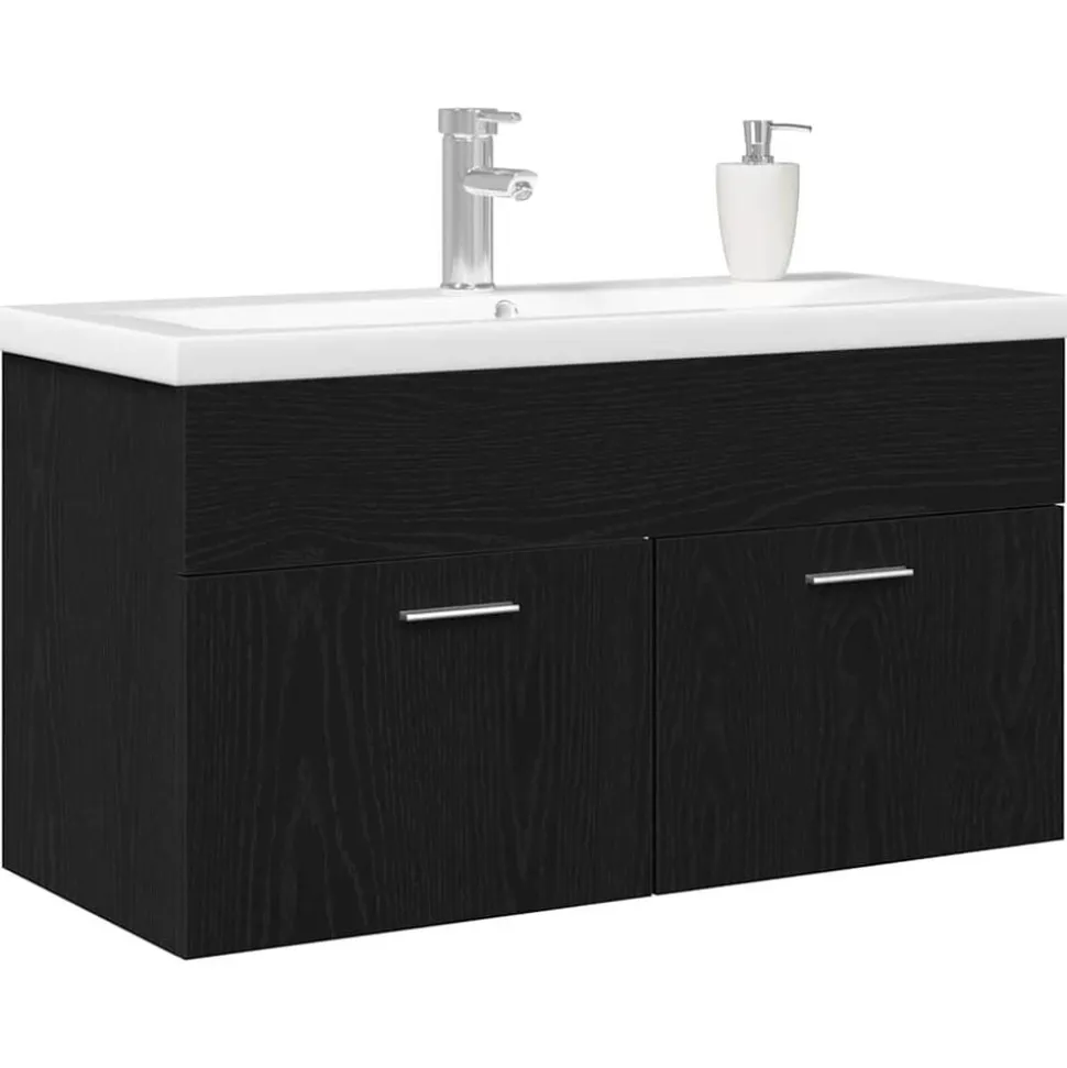 vidaXL Badkamerkast Zwart Eiken 90 x 38,5 x 46 cm Bewerkt hout