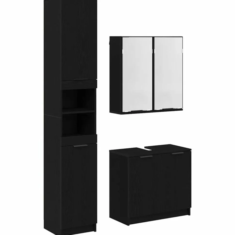 vidaXL Badkamerkastenset met plank 3 stuks Zwart Eiken Bewerkt hout