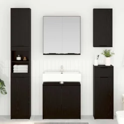 vidaXL Badkamerkastenset met plank 3 stuks Zwart Eiken Bewerkt hout