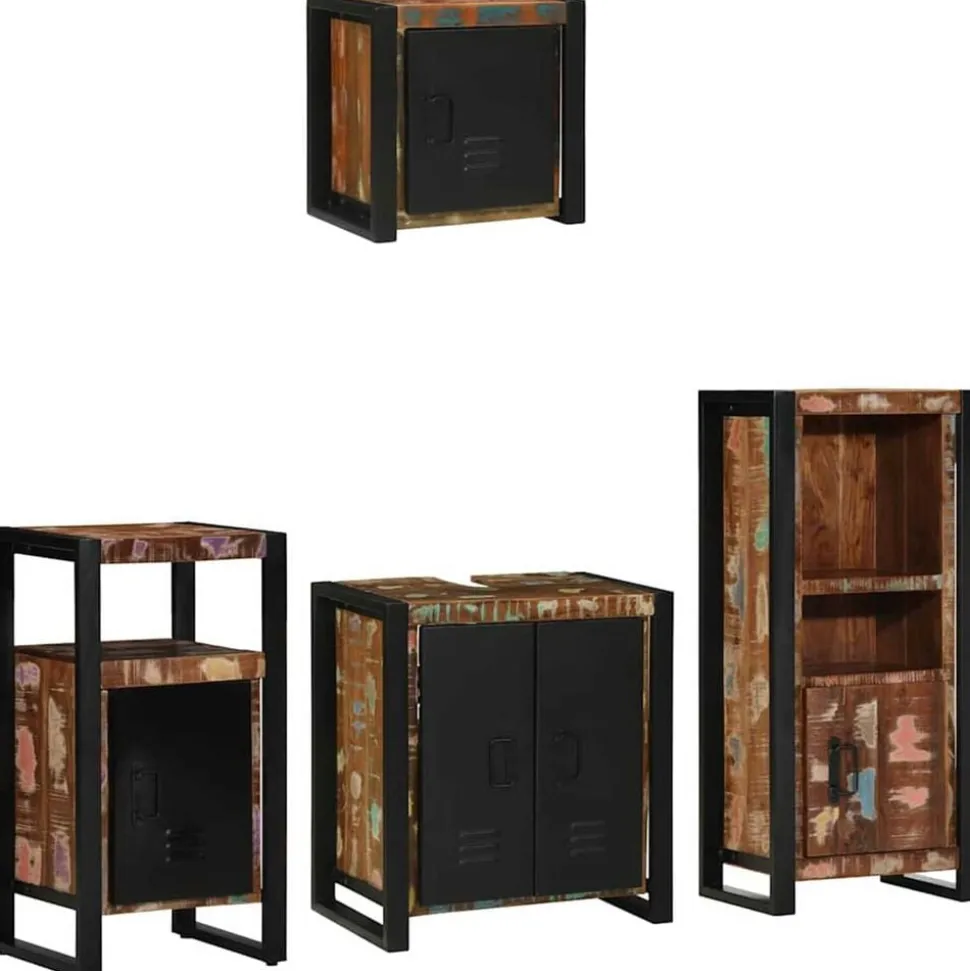 vidaXL Badkamermeubelset met lade 4 pcs Massief Gerecycled Hout
