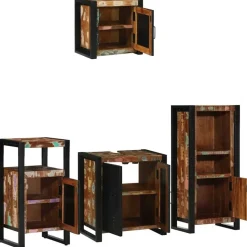 vidaXL Badkamermeubelset met lade 4 pcs Massief Gerecycled Hout