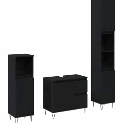 vidaXL Badkamermeubelset met lade 3 pcs Zwart Eiken 30 x 30 x 190 cm
