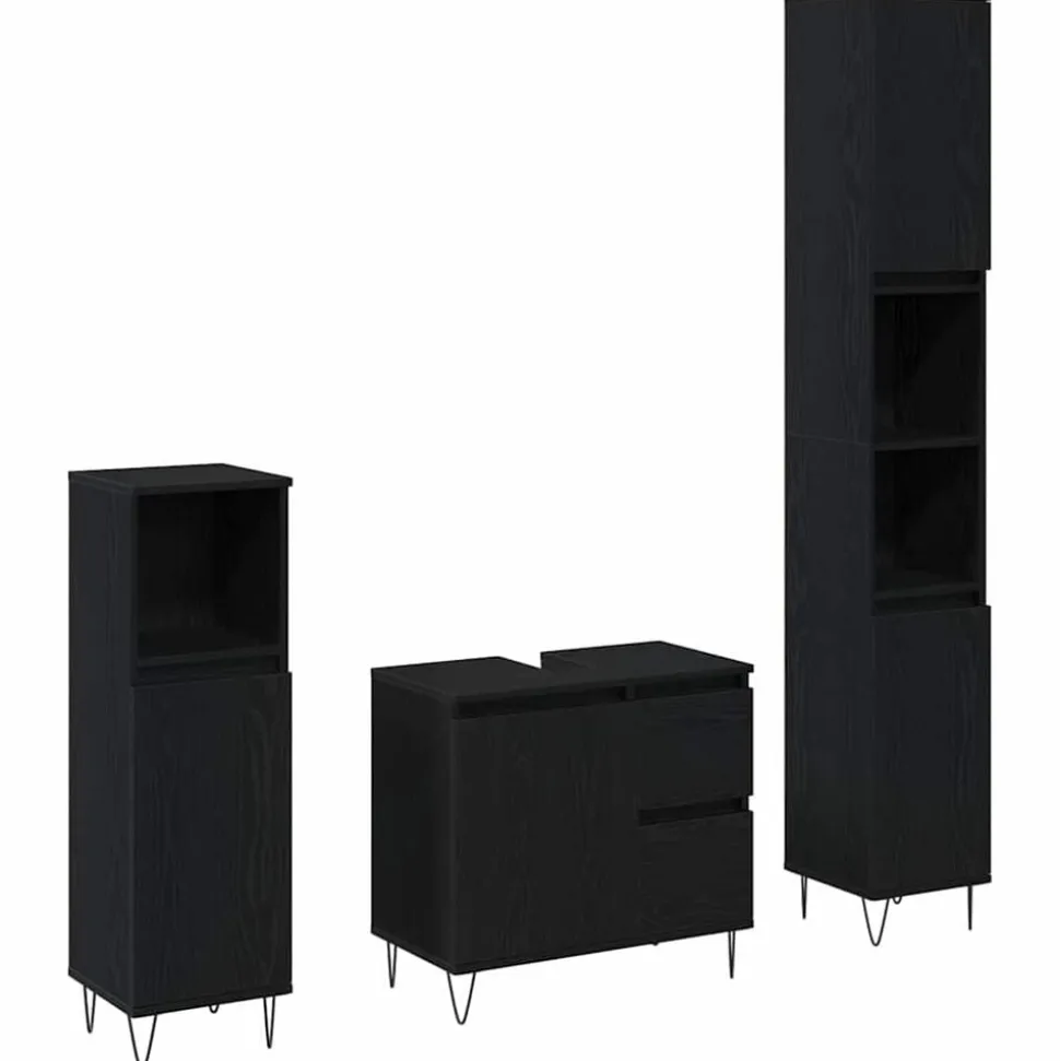 vidaXL Badkamermeubelset met lade 3 pcs Zwart Eiken 30 x 30 x 190 cm