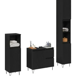 vidaXL Badkamermeubelset met lade 3 pcs Zwart Eiken 30 x 30 x 190 cm
