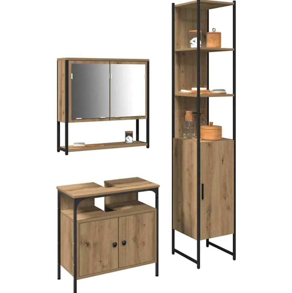 vidaXL Badkamermeubelset met plank 3 pcs Artisan Eiken Bewerkt hout