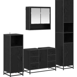 vidaXL Badkamermeubelset met lade 4 pcs Zwart Eiken Bewerkt hout