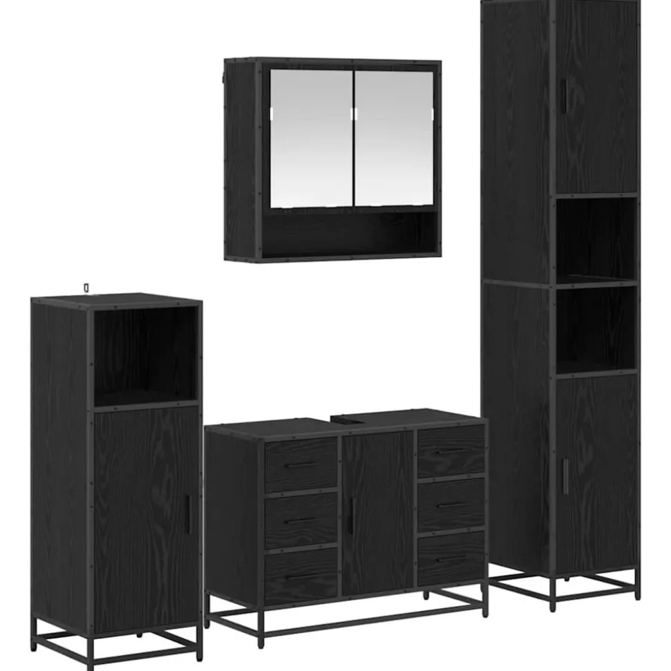 vidaXL Badkamermeubelset met lade 4 pcs Zwart Eiken Bewerkt hout