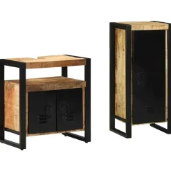 vidaXL Badkamermeubelset 2 pcs Bruin en zwart Massief Mango Hout