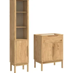 vidaXL Badkamermeubelset FLORO 2 pcs Wasbruin Massief Vurenhout