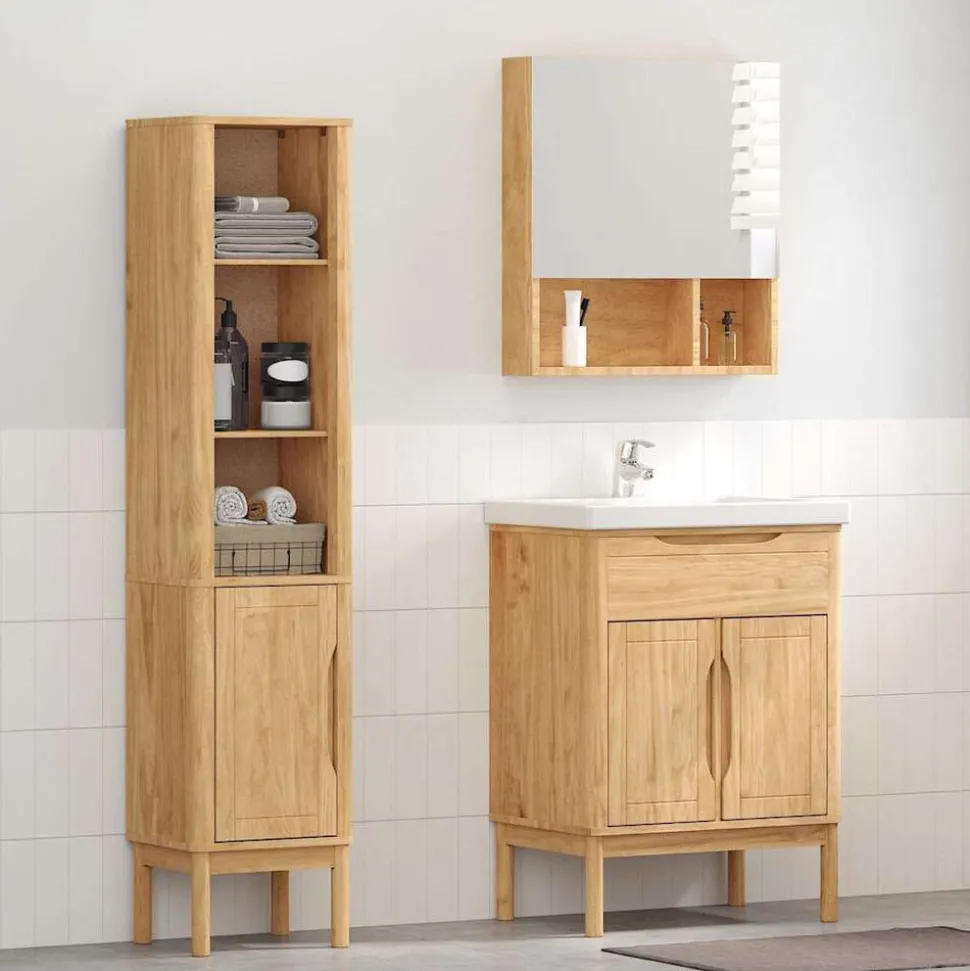 vidaXL Badkamermeubelset FLORO 2 pcs Wasbruin Massief Vurenhout