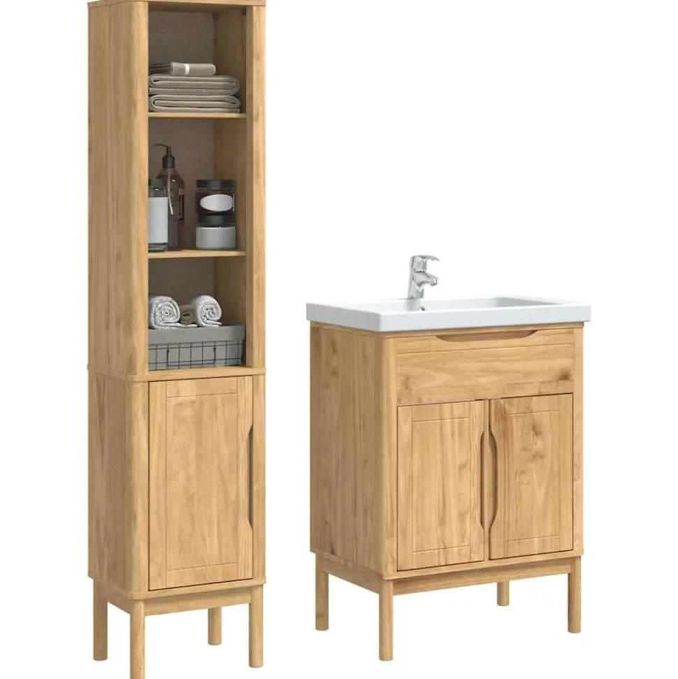 vidaXL Badkamermeubelset FLORO 2 pcs Wasbruin Massief Vurenhout