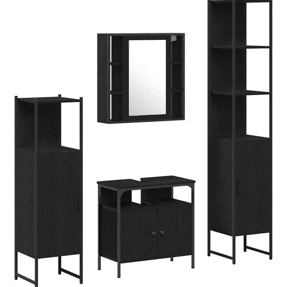 vidaXL Badkamermeubelset met plank 4 pcs Zwart Eiken Bewerkt hout