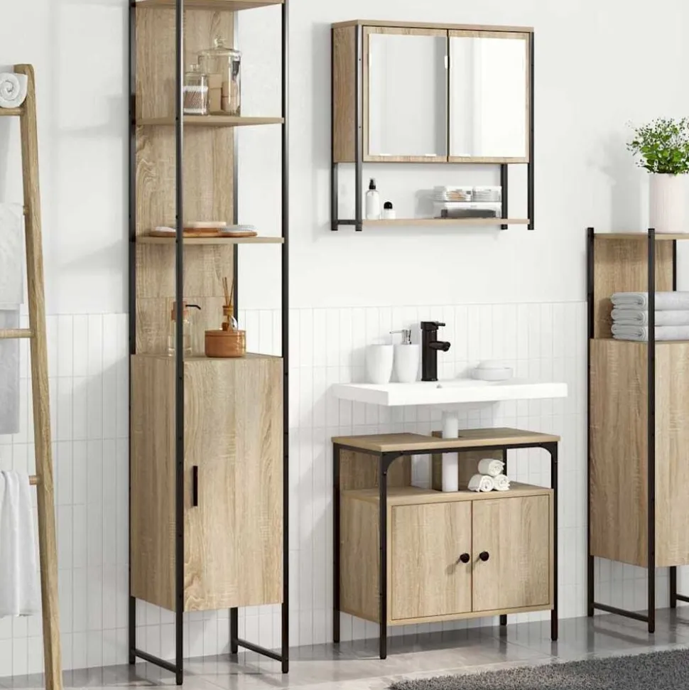 vidaXL Badkamermeubelset met plank 3 pcs Sonoma Eiken Bewerkt hout