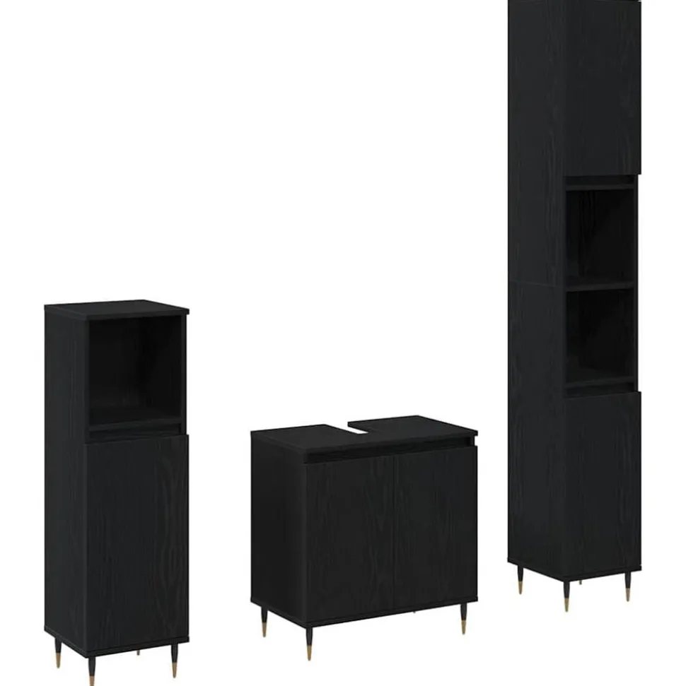 vidaXL Badkamermeubelset met opslag 3 pcs Zwart Eiken 30 x 30 x 190 cm