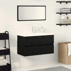 vidaXL Badkamermeubelset met lade 3 pcs Zwart Eiken Bewerkt hout
