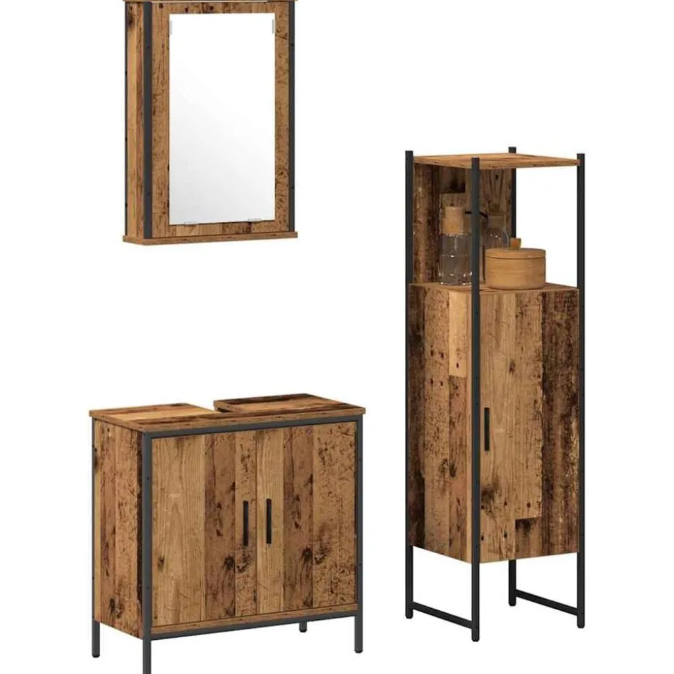 vidaXL Badkamermeubelset 3 pcs Bruin 33 x 33 x 120.5 cm Bewerkt hout