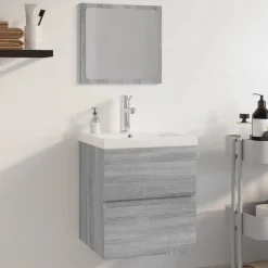 vidaXL Badkamermeubelset bewerkt hout grijs sonoma eikenkleurig