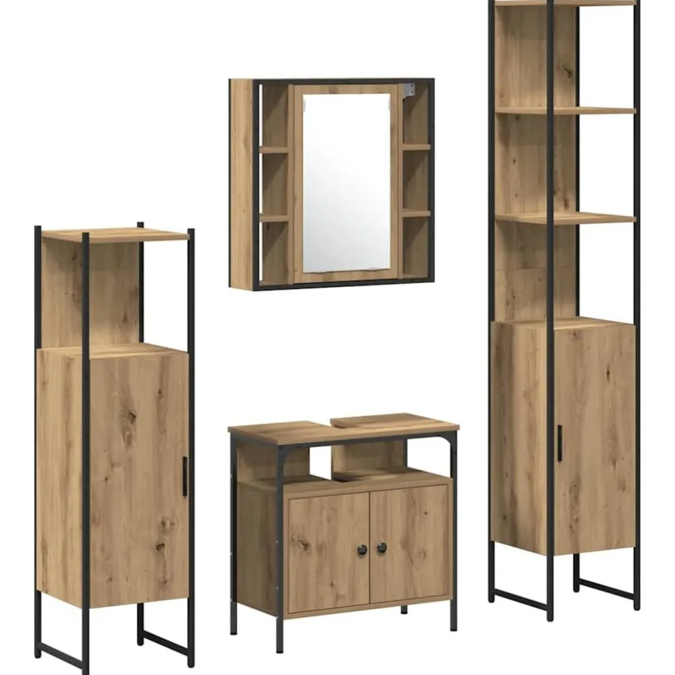 vidaXL Badkamermeubelset met plank 4 pcs Artisan Eiken Bewerkt hout