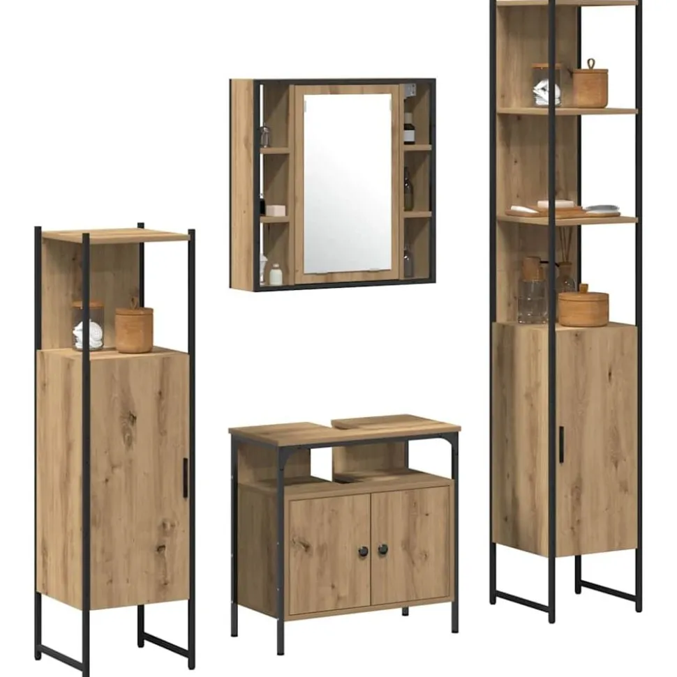 vidaXL Badkamermeubelset met plank 4 pcs Artisan Eiken Bewerkt hout