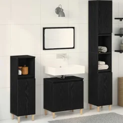 vidaXL Badkamermeubelset 3 pcs Zwart Eiken Geperst Hout en Metaal