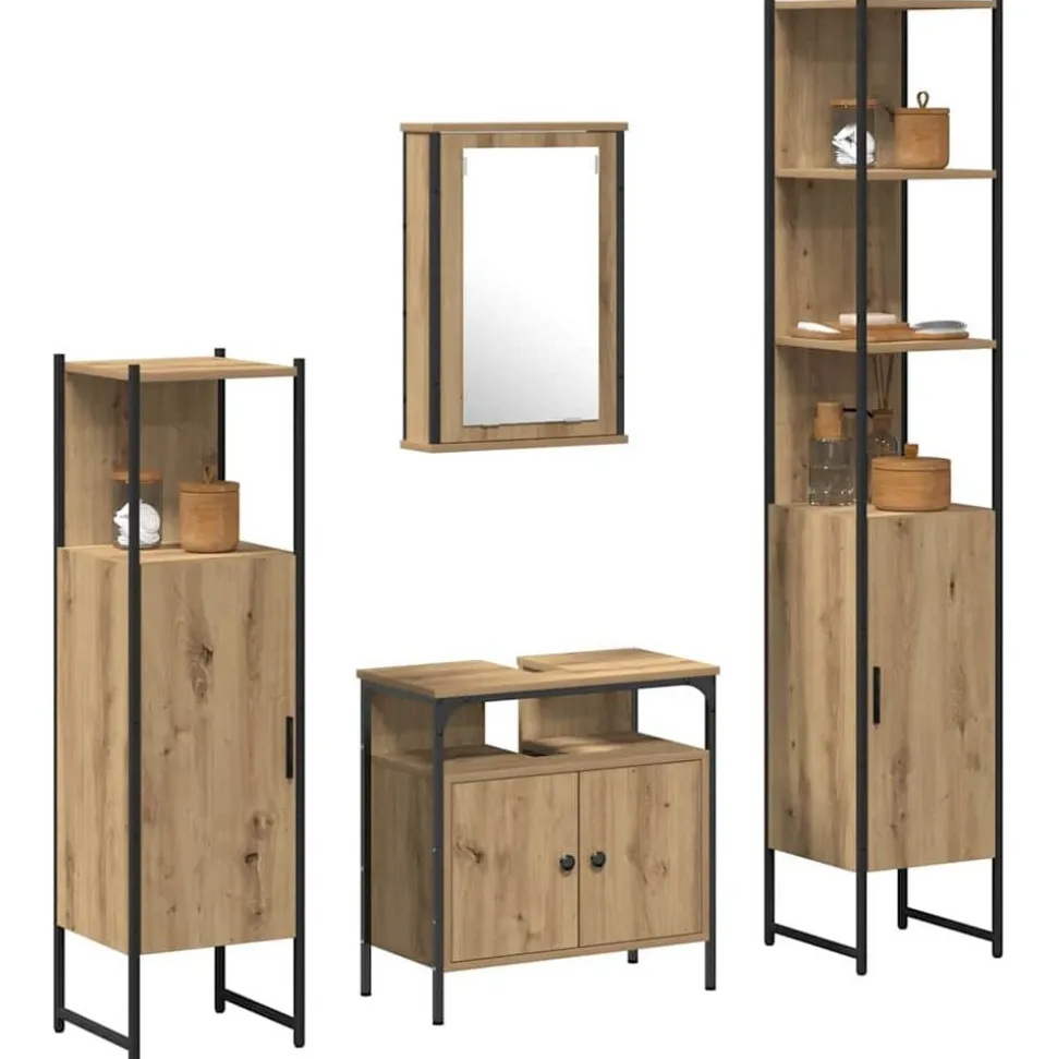 vidaXL Badkamermeubelset 4 pcs artisanaal eikenkleurig Bewerkt hout