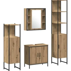 vidaXL Badkamermeubelset met plank met opslag 4 pcs Bruin Bewerkt hout