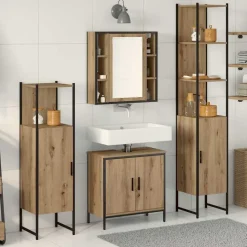 vidaXL Badkamermeubelset met plank met opslag 4 pcs Bruin Bewerkt hout