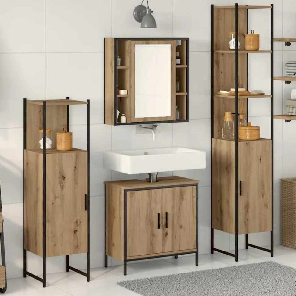 vidaXL Badkamermeubelset met plank met opslag 4 pcs Bruin Bewerkt hout