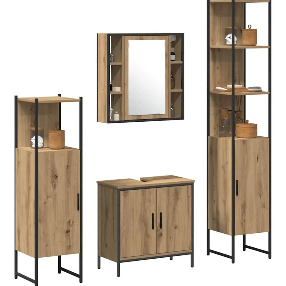 vidaXL Badkamermeubelset met plank met opslag 4 pcs Bruin Bewerkt hout