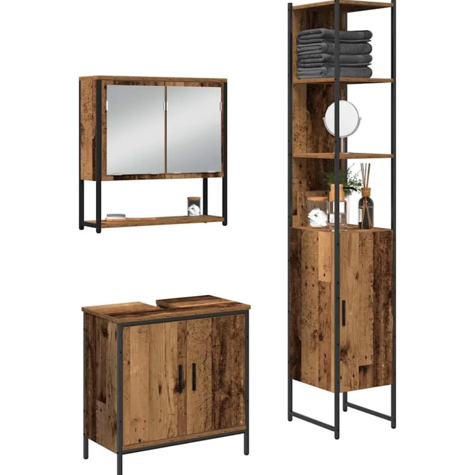vidaXL Badkamermeubelset met plank met opslag 3 pcs Bruin Bewerkt hout