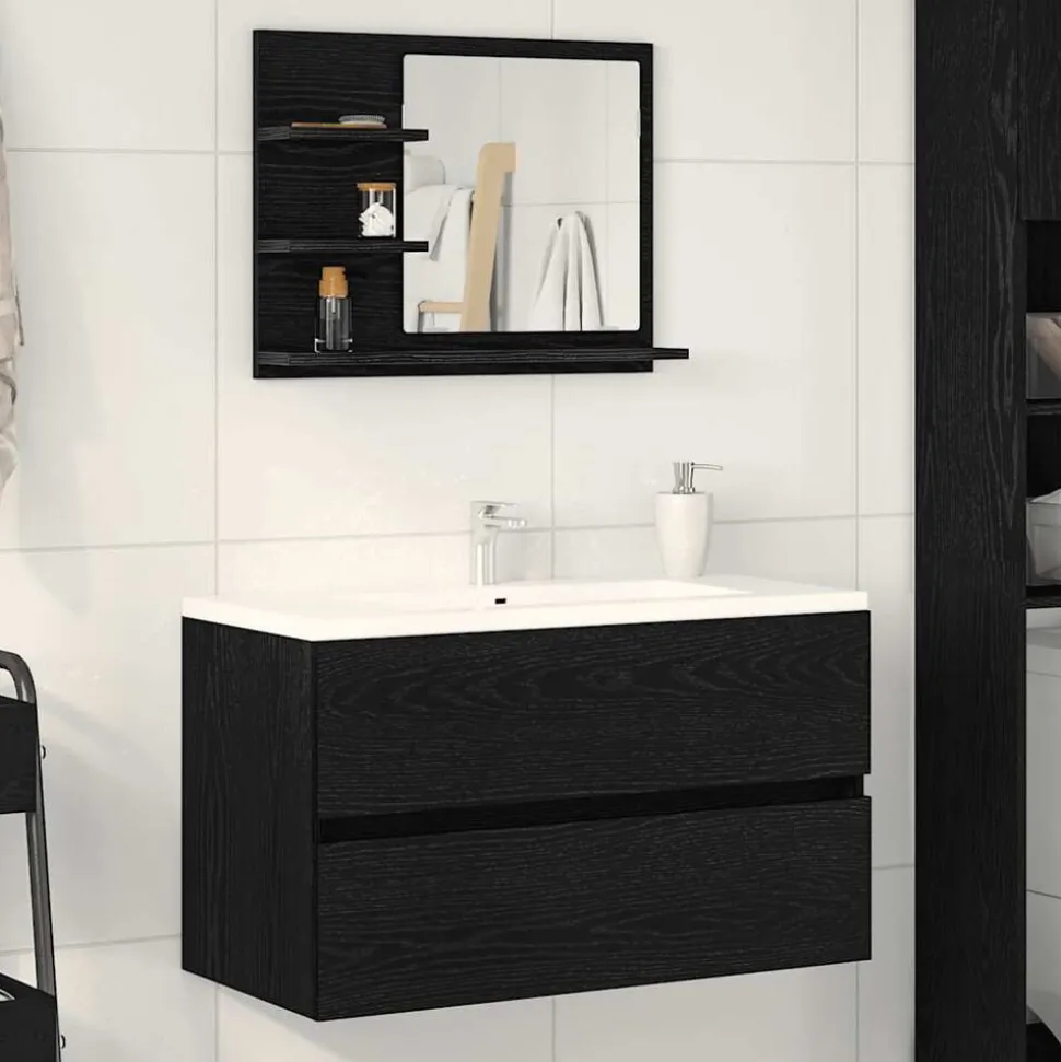 vidaXL Badkamerspiegel 60x10,5x45 cm spaanplaat zwart eikenkleurig