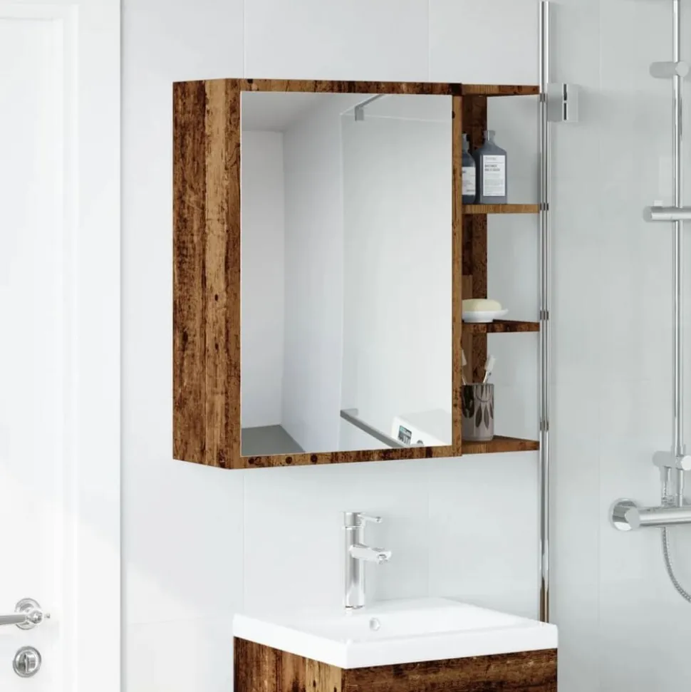 vidaXL Badkamerspiegelkast 62,5x20,5x64cm bewerkt hout oud houtkleurig