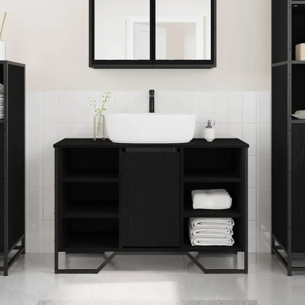 vidaXL Badkamertenk te kast Zwart Eiken 91 x 35 x 60 cm Bewerkt hout