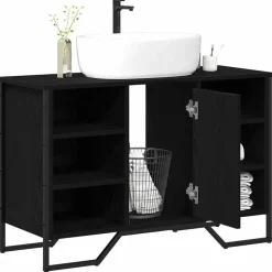 vidaXL Badkamertenk te kast Zwart Eiken 91 x 35 x 60 cm Bewerkt hout