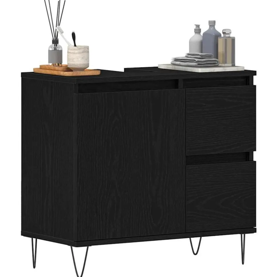 vidaXL Badkamertenk te kast Zwart Eiken 65 x 33 x 60 cm Bewerkt hout