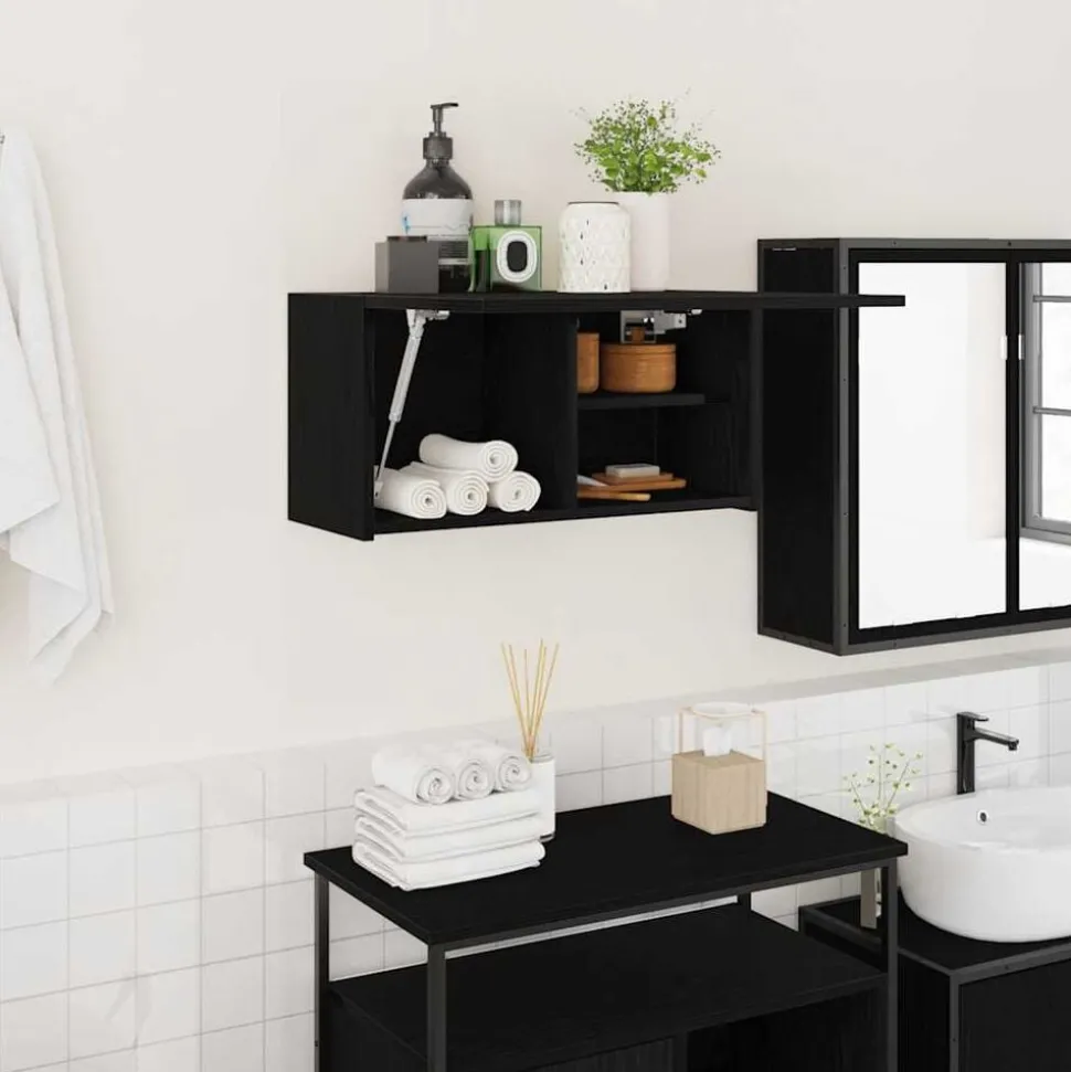 vidaXL Badkamerwandkast 60x25x30 cm bewerkt hout zwart