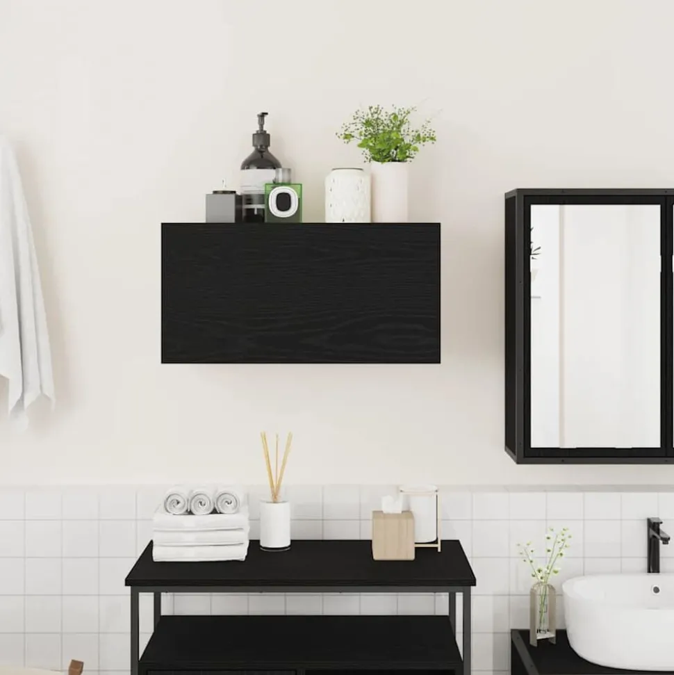 vidaXL Badkamerwandkast 60x25x30 cm bewerkt hout zwart