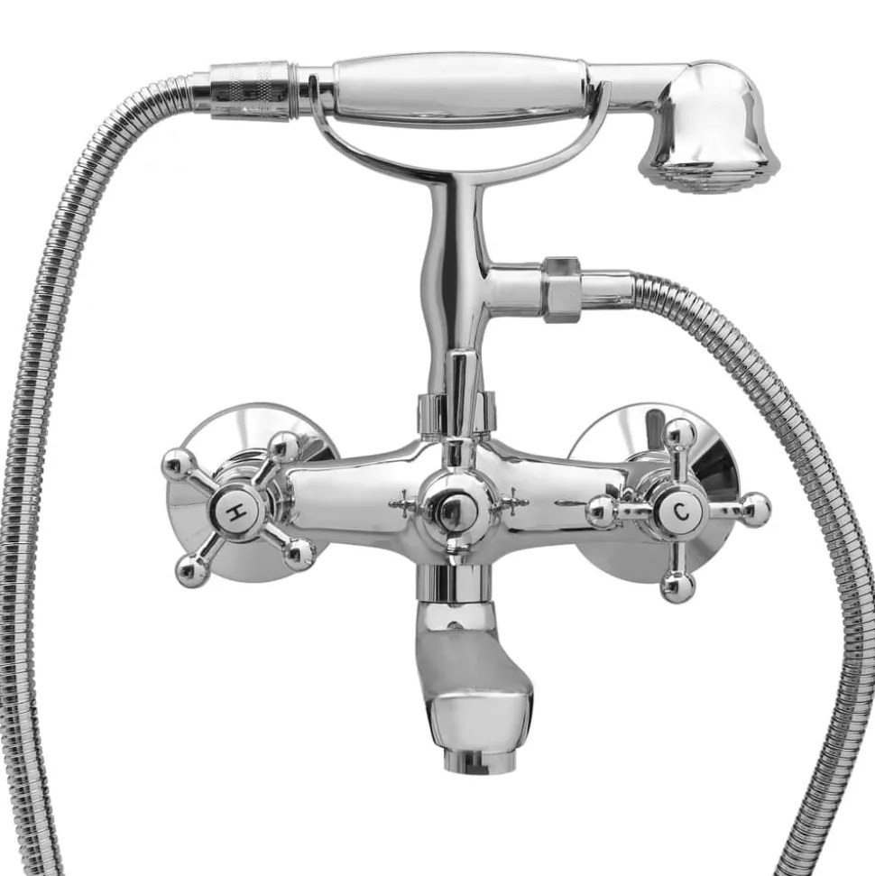 vidaXL Badkraan tweeknops en handdouche chroom