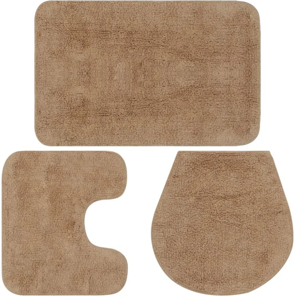 vidaXL Badmattenset stof beige 3-delig