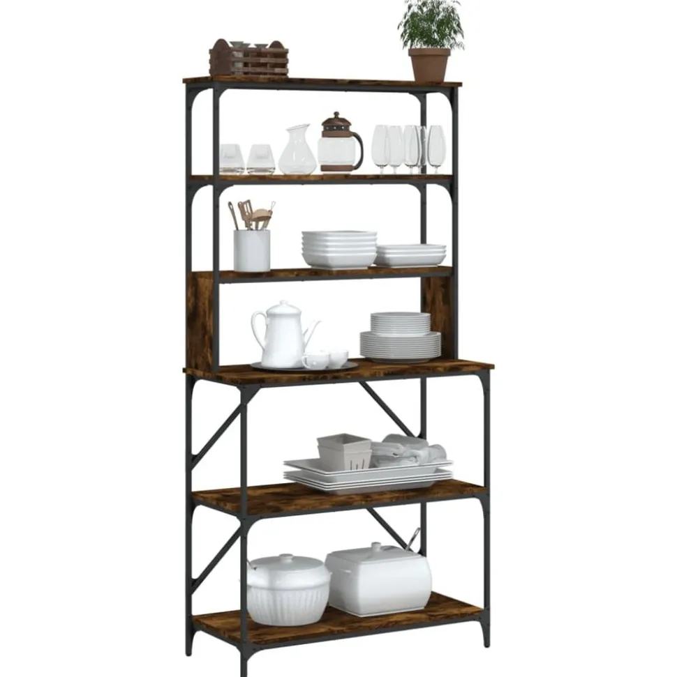 vidaXL Bakkersrek 6-laags 90x40x180 cm bewerkt hout gerookt eikenkleur