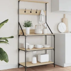 vidaXL Bakkersrek met haken 4-laags bewerkt hout sonoma eikenkleurig