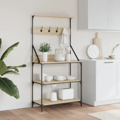 vidaXL Bakkersrek met haken 4-laags bewerkt hout sonoma eikenkleurig