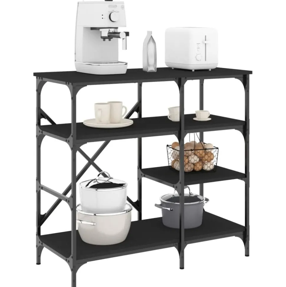 vidaXL Bakkersrek 90x40x84 cm bewerkt hout en metaal zwart