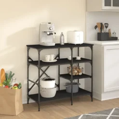 vidaXL Bakkersrek 90x40x84 cm bewerkt hout en metaal zwart