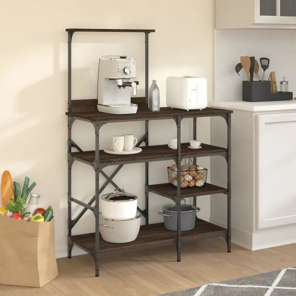 vidaXL Bakkersrek 90x40x132 cm bewerkt hout en metaal bruin eikenkleur