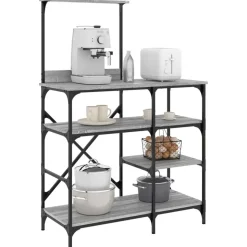 vidaXL Bakkersrek 90x40x132 cm bewerkt hout en metaal grijs sonoma