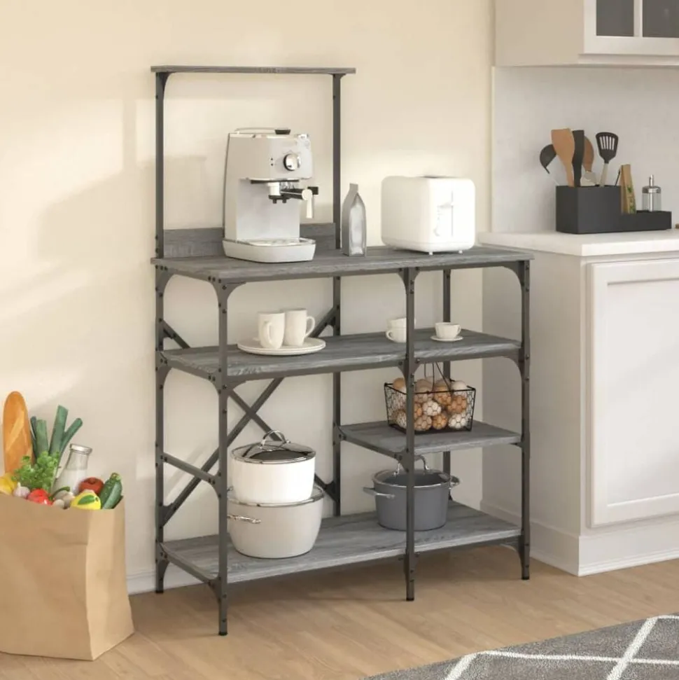 vidaXL Bakkersrek 90x40x132 cm bewerkt hout en metaal grijs sonoma